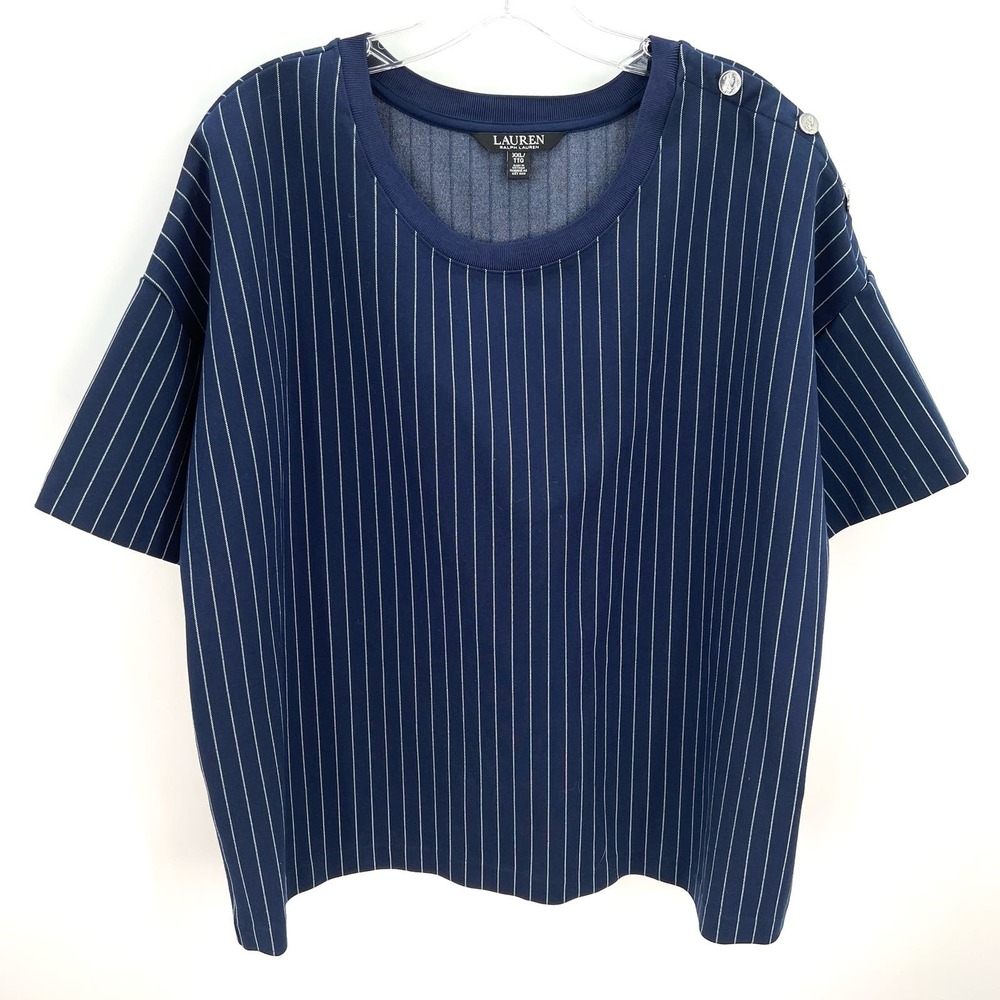 Lauren Ralph Lauren black label strips silver logo buttons women’s blouse
